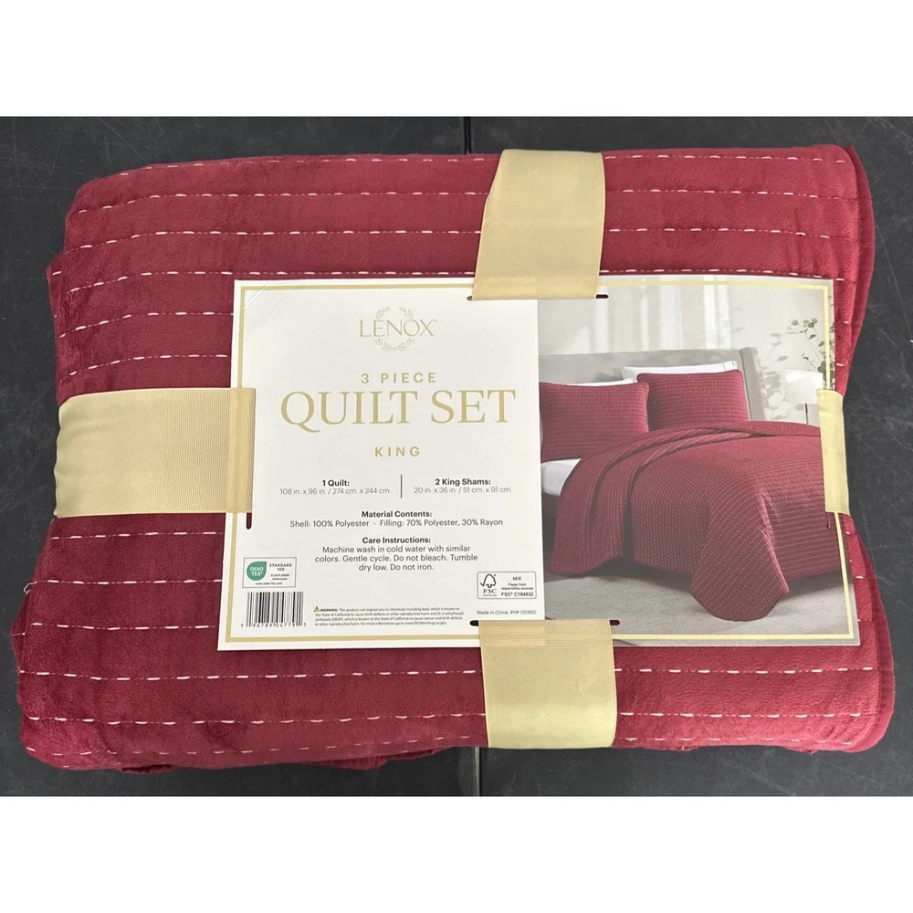 Lenox 3 Piece Quilt Set King Red Quilted Bedding Shams All Season